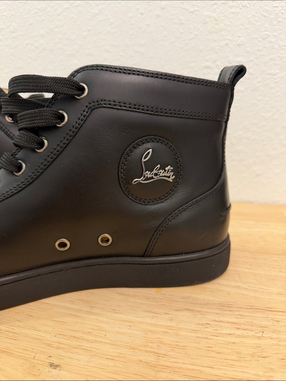 Christian Louboutin Men’s Black Leather High-Top Sneakers with Logo Patch - Picture 2 of 12